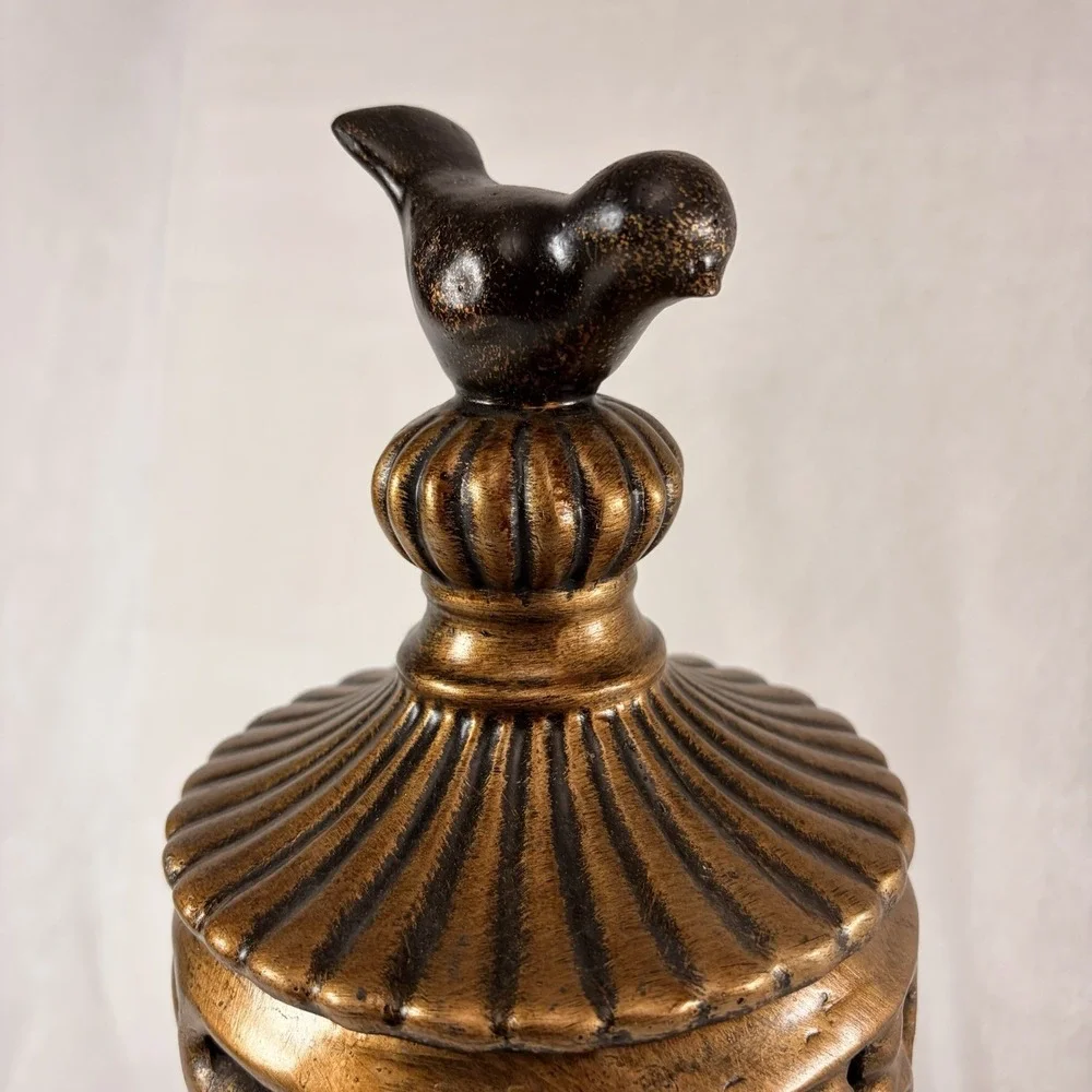 Vintage Style Hollywood Regency Lidded Urn/Jar Open work Chalice Bird Top Finial